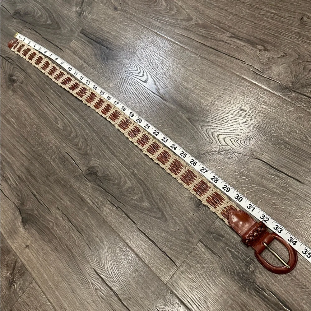 Vintage Liz Claiborne Boho Brown Leather Crochet Jute Interwoven Belt Size Small